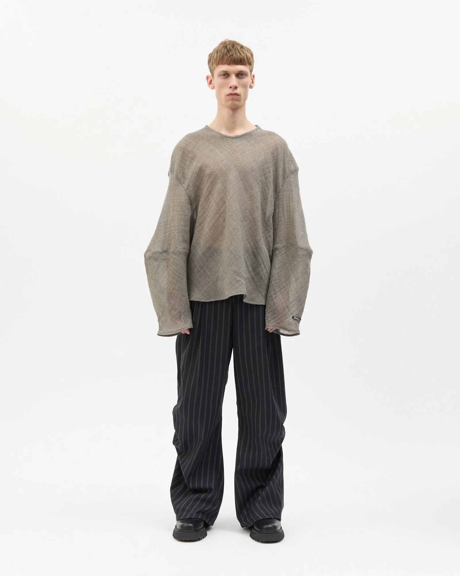 GREY WOOL LONG SLEEVE TOP - Renè