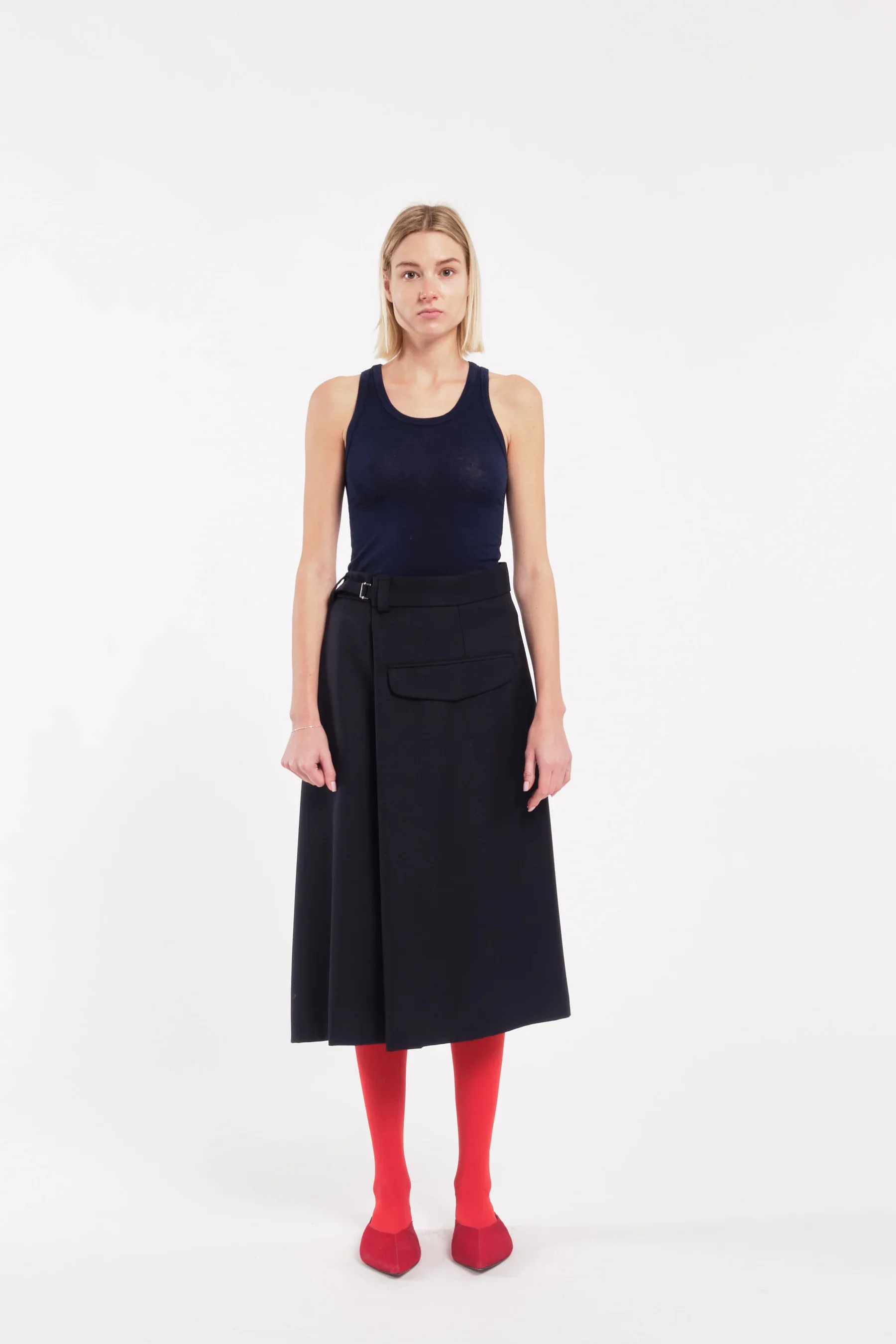 BEATRICE WRAP FRONT WOOL MIDI SKIRT – Tela