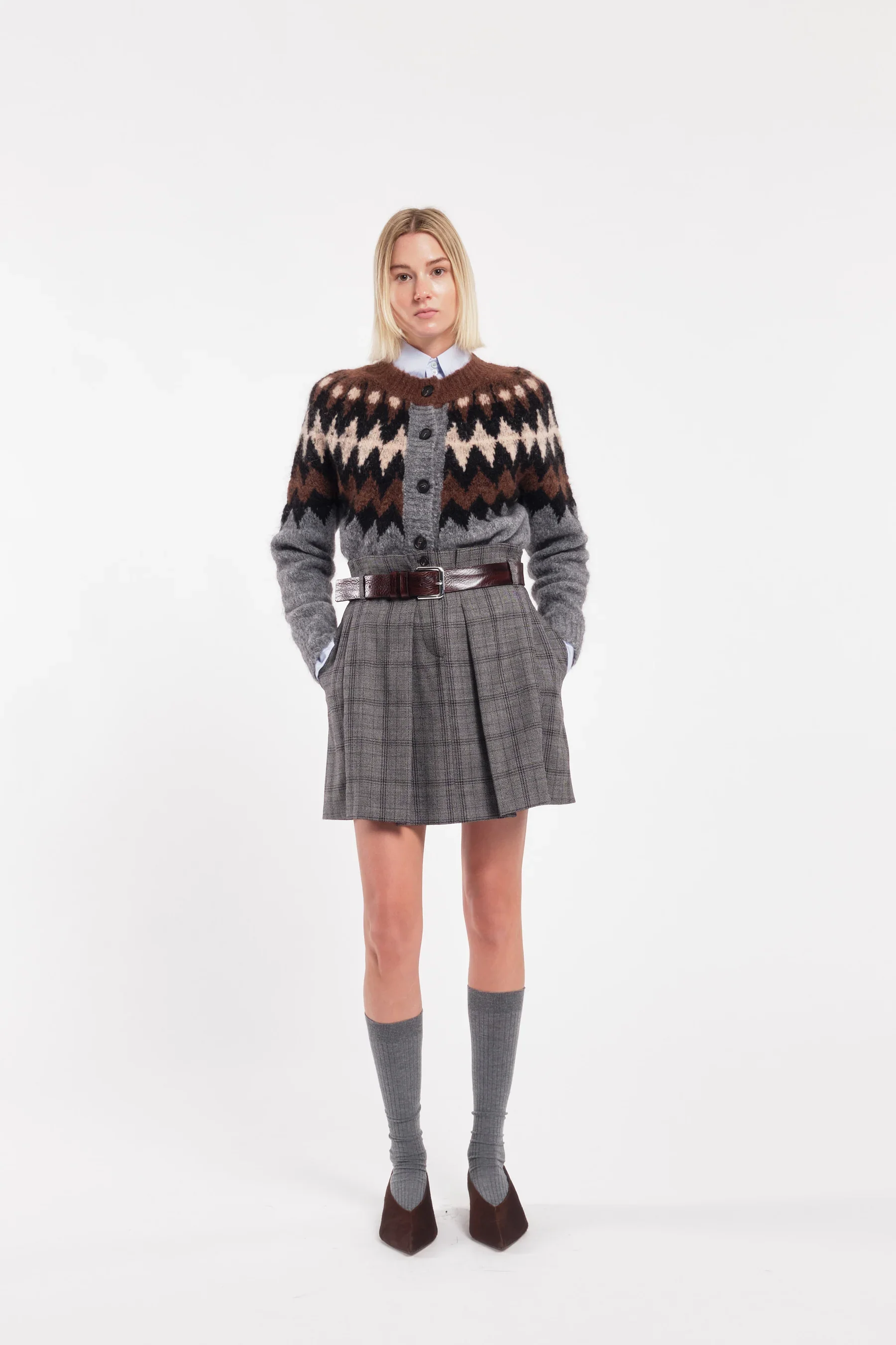 GABY PLEATED CHECKED WOOL SKIRT – Tela