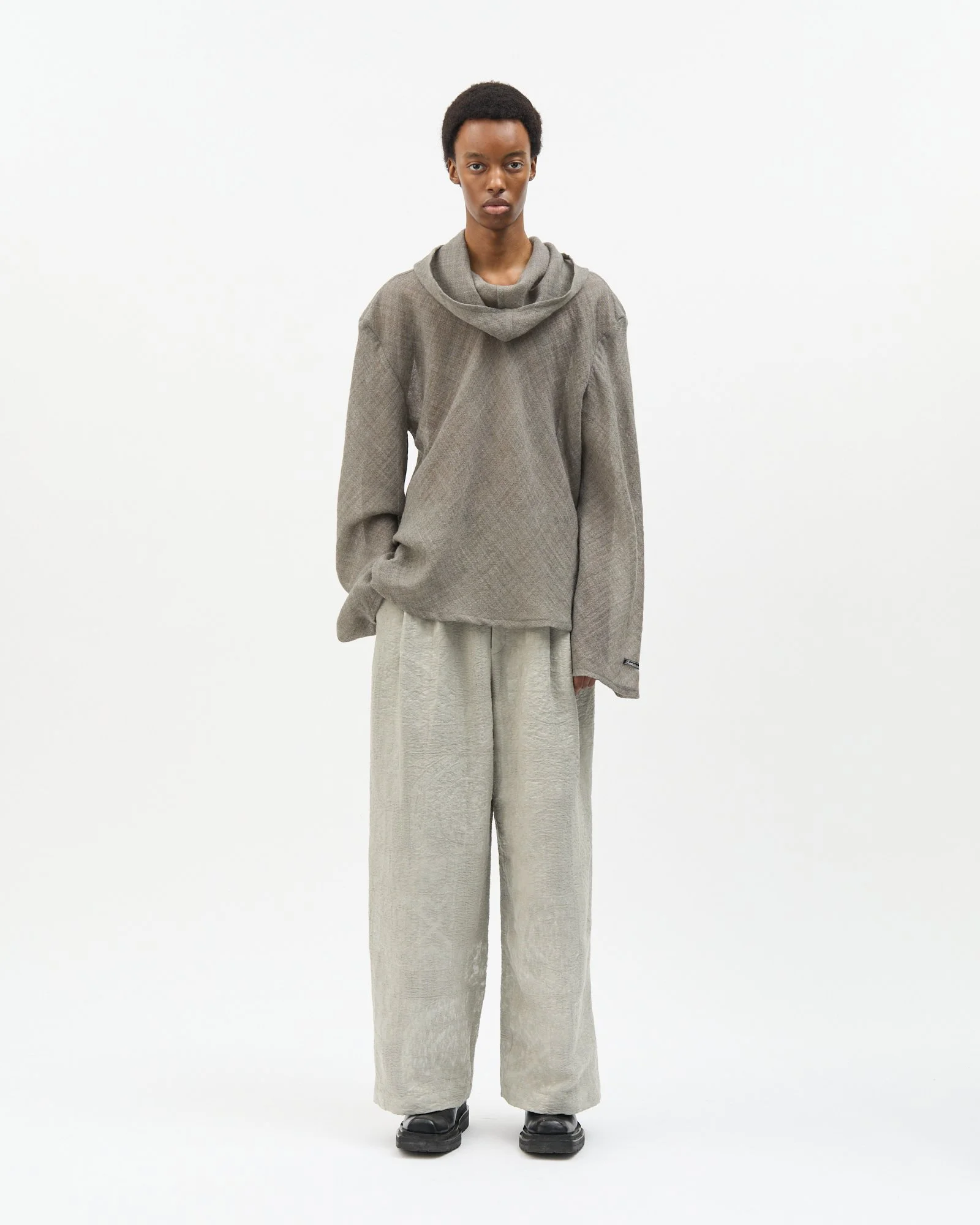 GREY WOOL COWL HOODIE - Renè
