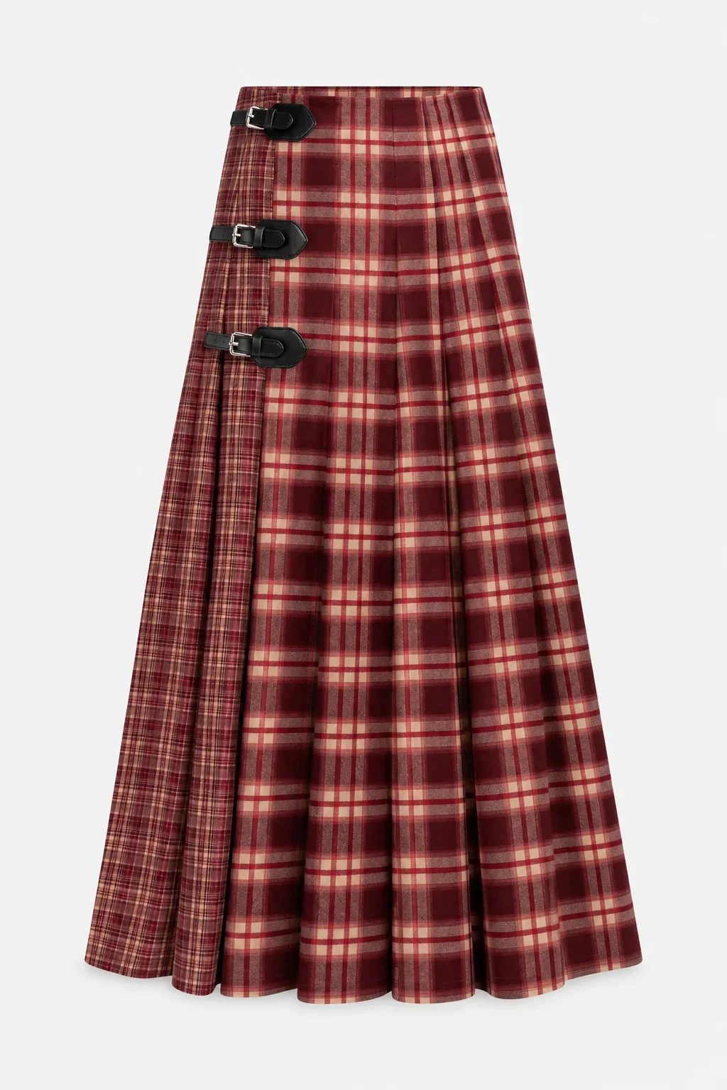 MAXI SKIRT IN WINE TARTAN - Weili Zheng
