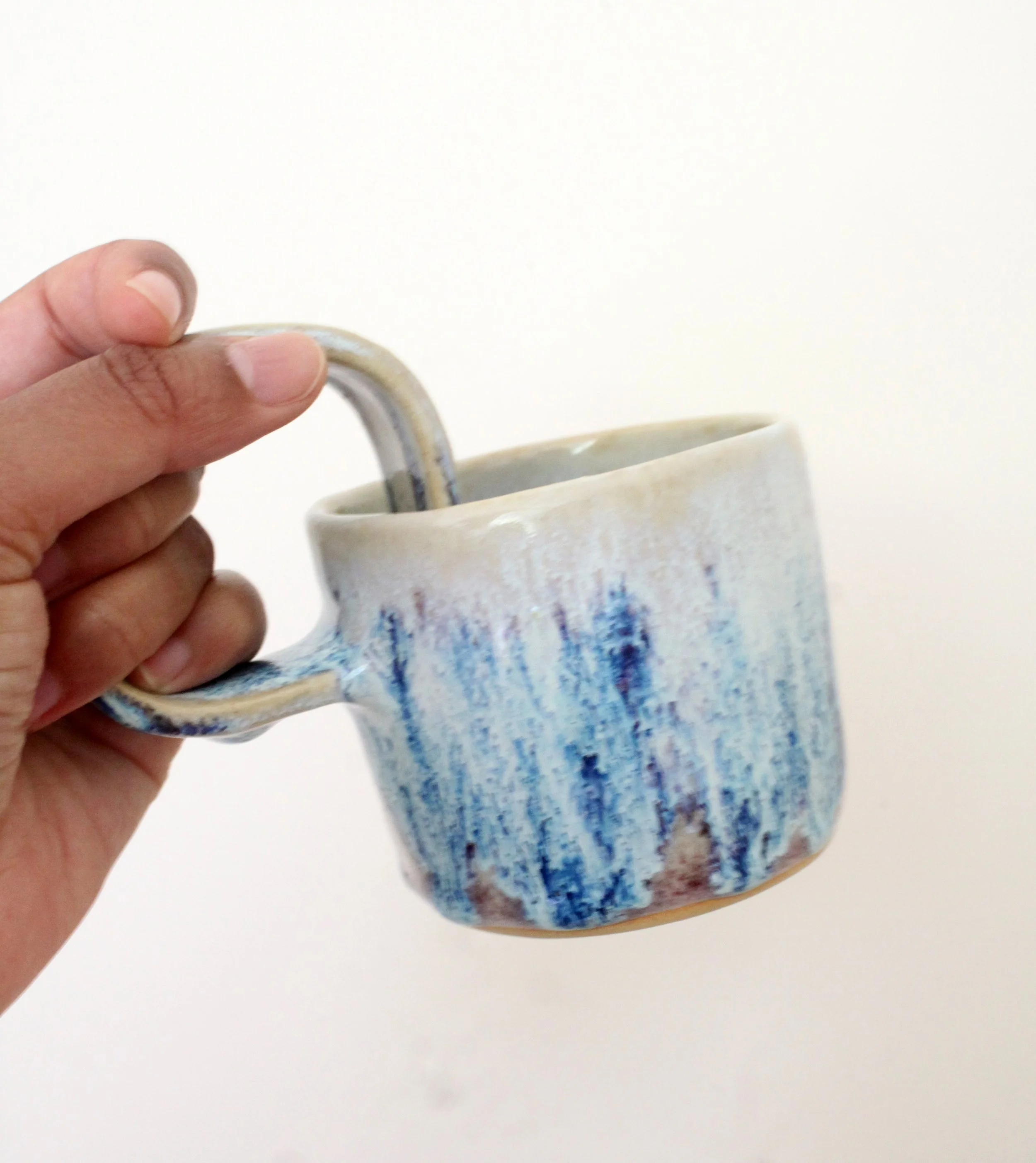 Small Whiteish Handle Mug - Caution Fragile Ceramics