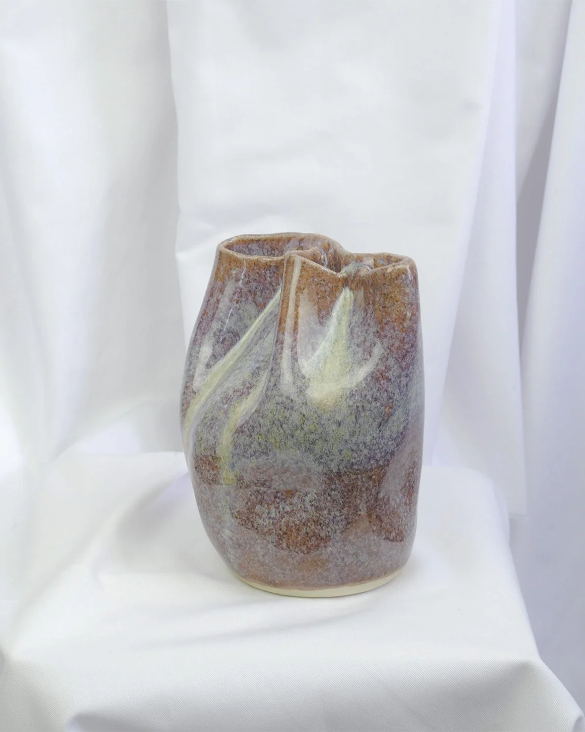 Hand-Built Small Beige-Red Vase - Caution Fragile Ceramics