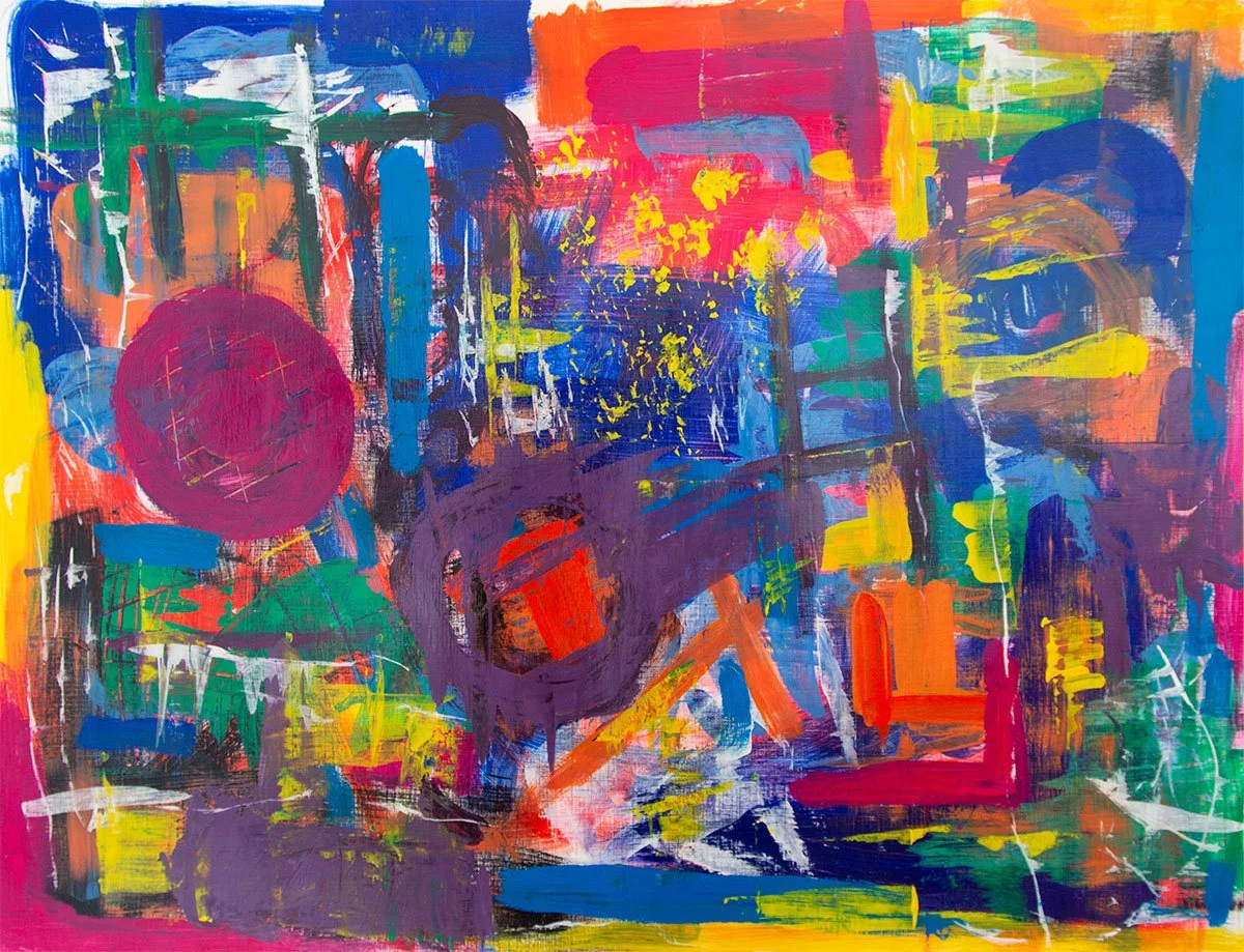 Vibrant pinks, blues, purples, yellows and oranges in a mad mixup