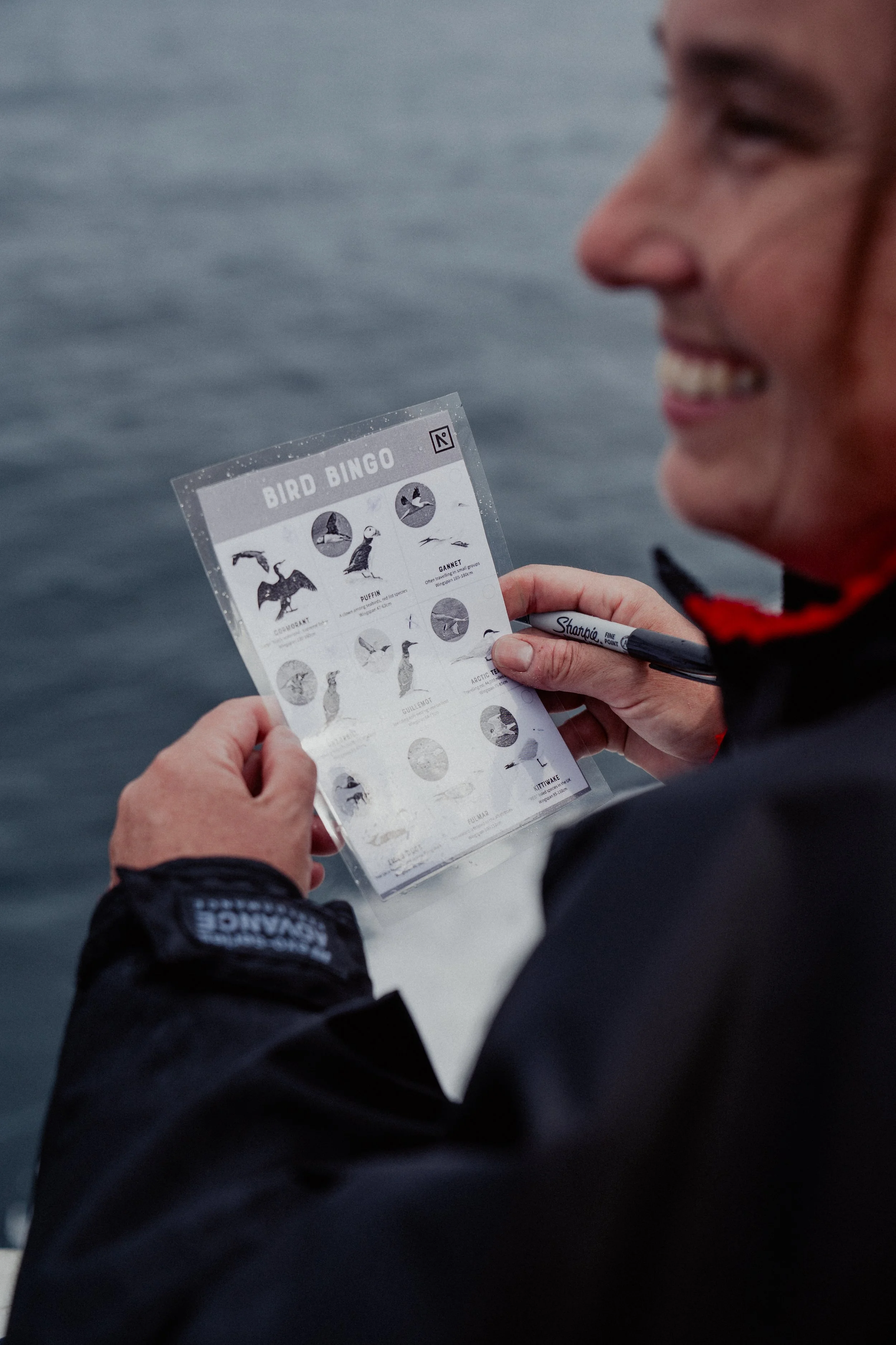 Swimmer spotting birds on the cruise out to the islands.