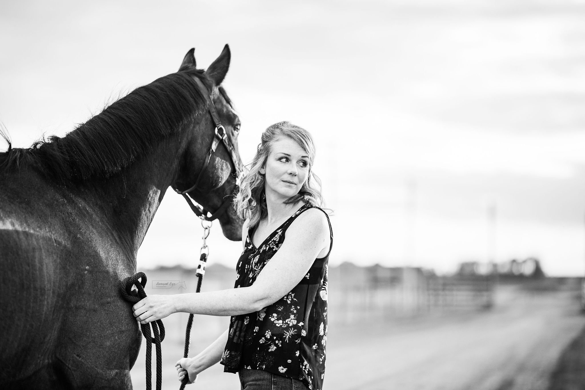 Luxury Equine Photography Black and White Horse and Rider portrait.