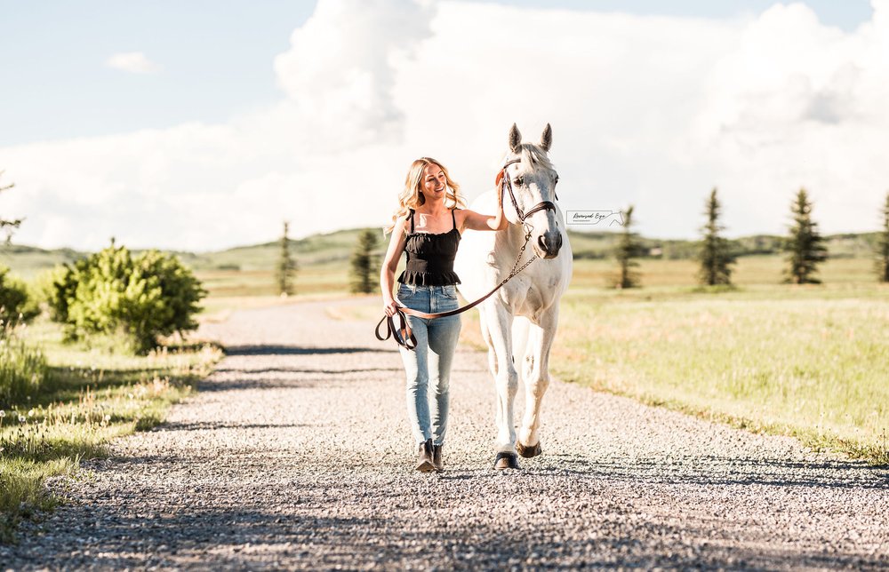 Sunset Horse and Rider Portrait with Grey Horse at Rocky Mountain Show Jumping in Calgary