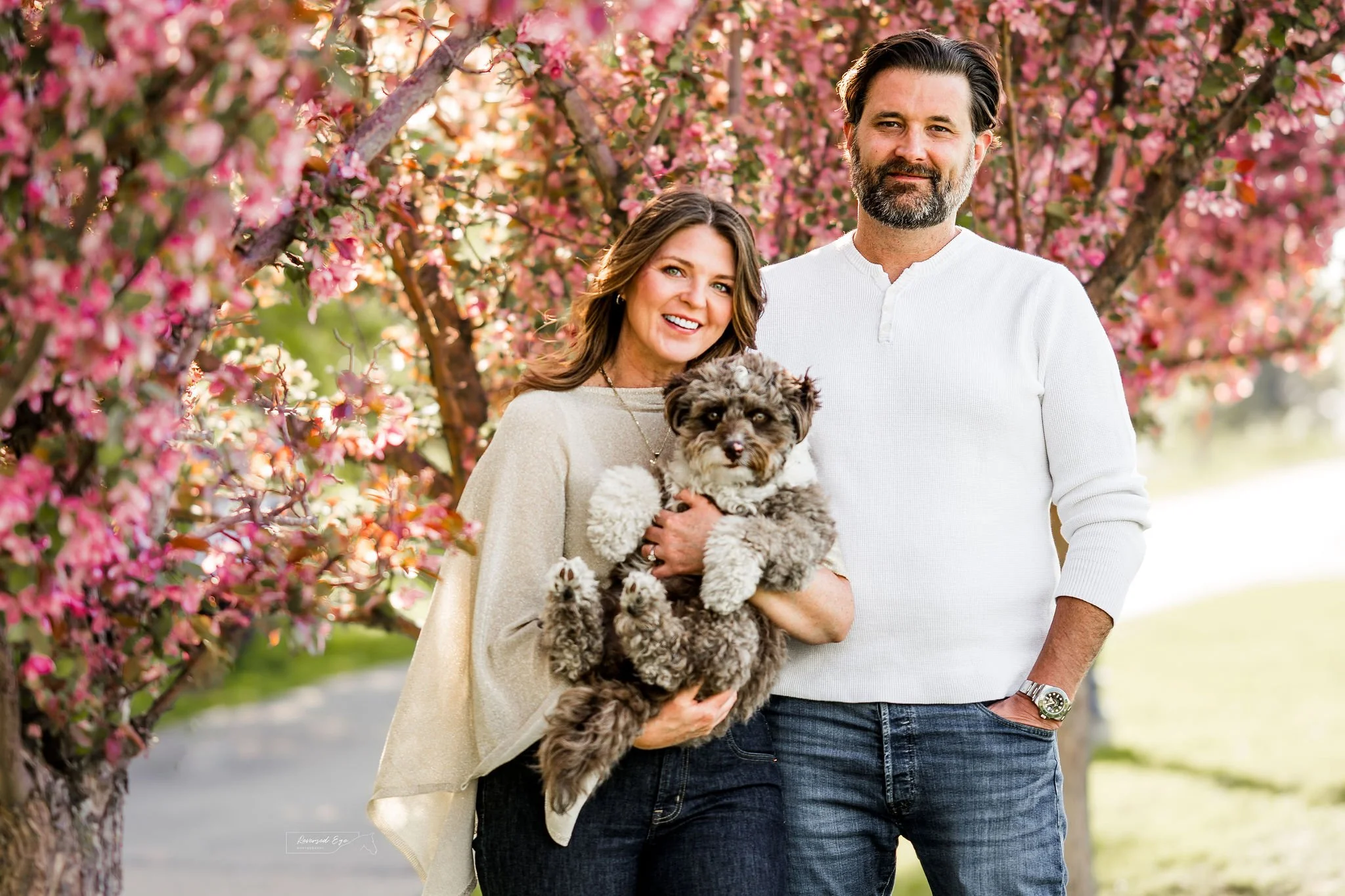 Kari, Joel &amp; Tully | Canine Blossom Mini Session | Calgary 