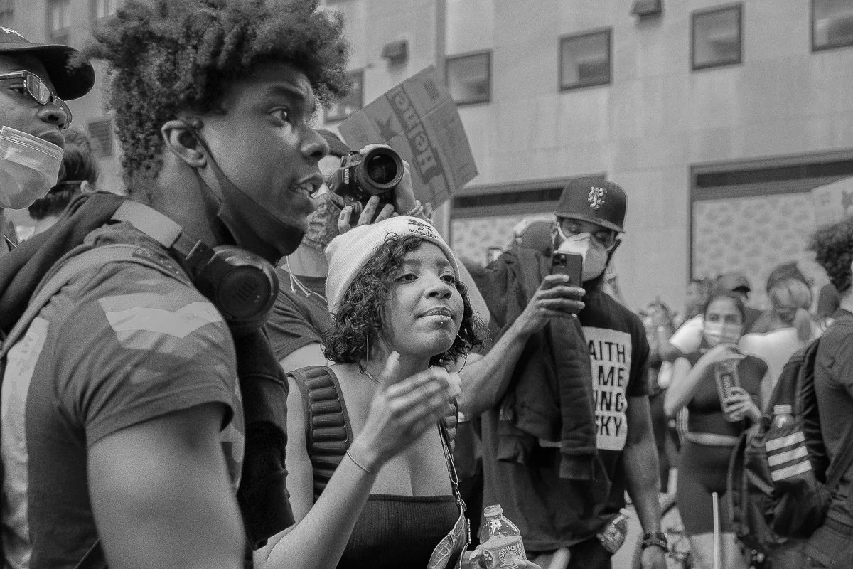 Unyielding protesters channel their frustration, confronting officers during a rally against police brutality after the killing of George Floyd. New York City. June 1, 2020, New York, NY