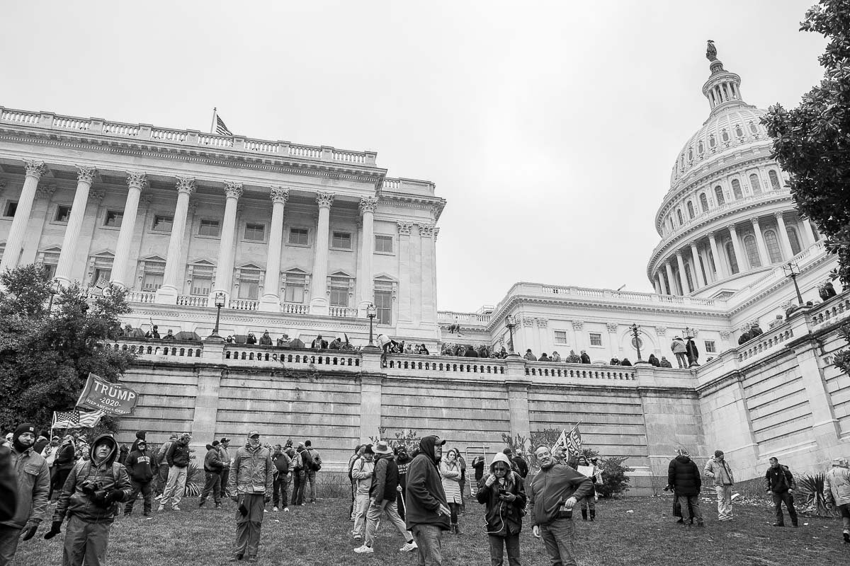 Protesters gather outside Capitol Hill following President Trump's rally near the White House ellipse. January 6, 2021. Washington, D.C.