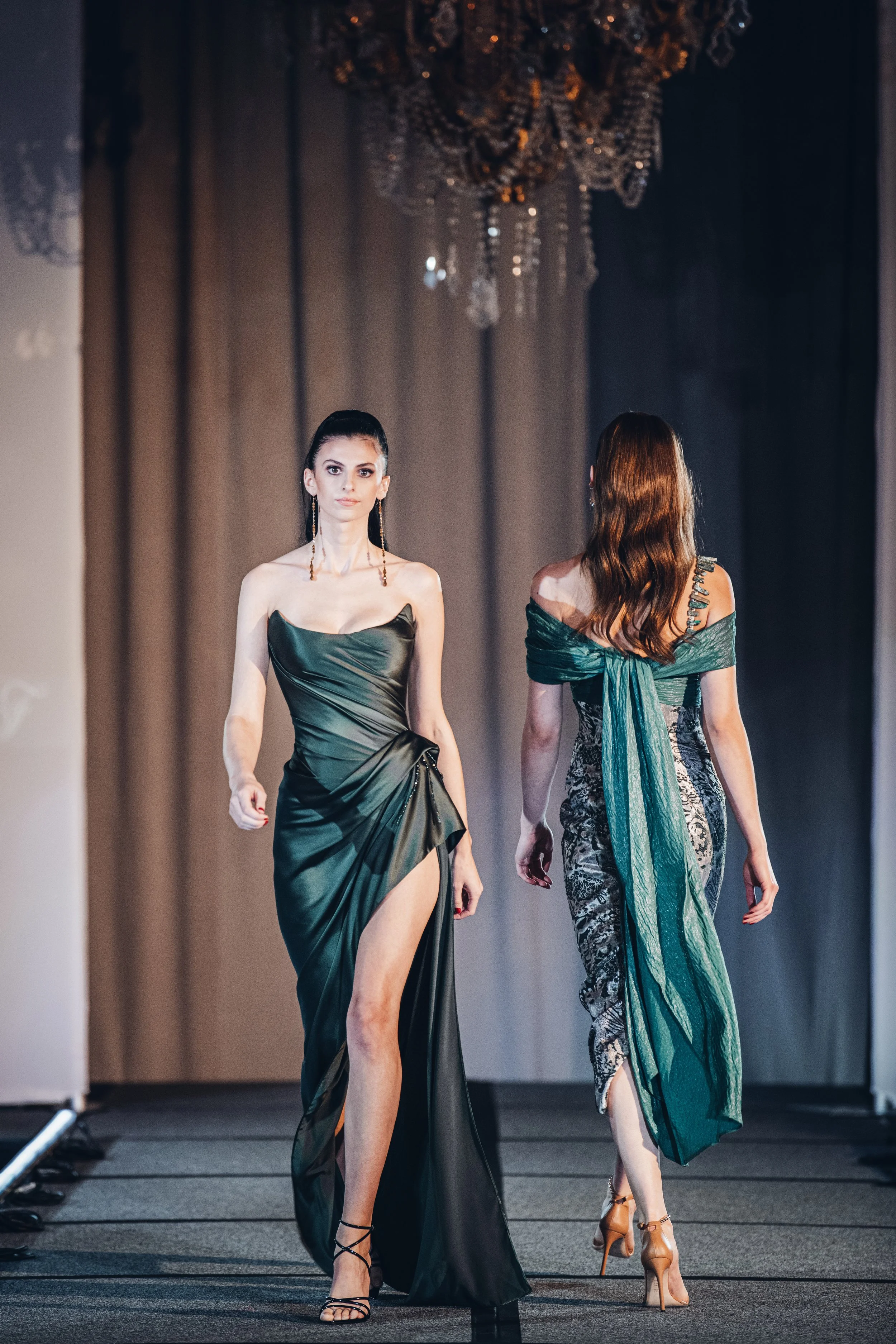 'Fashion at the Fairmont' runway show featuring luxury couture designer Angeline Brunk high fashion designs on the catwalk at the Fairmont Olympic Hotel in downtown seattle on supermodels - photo by Vivian Hsu.