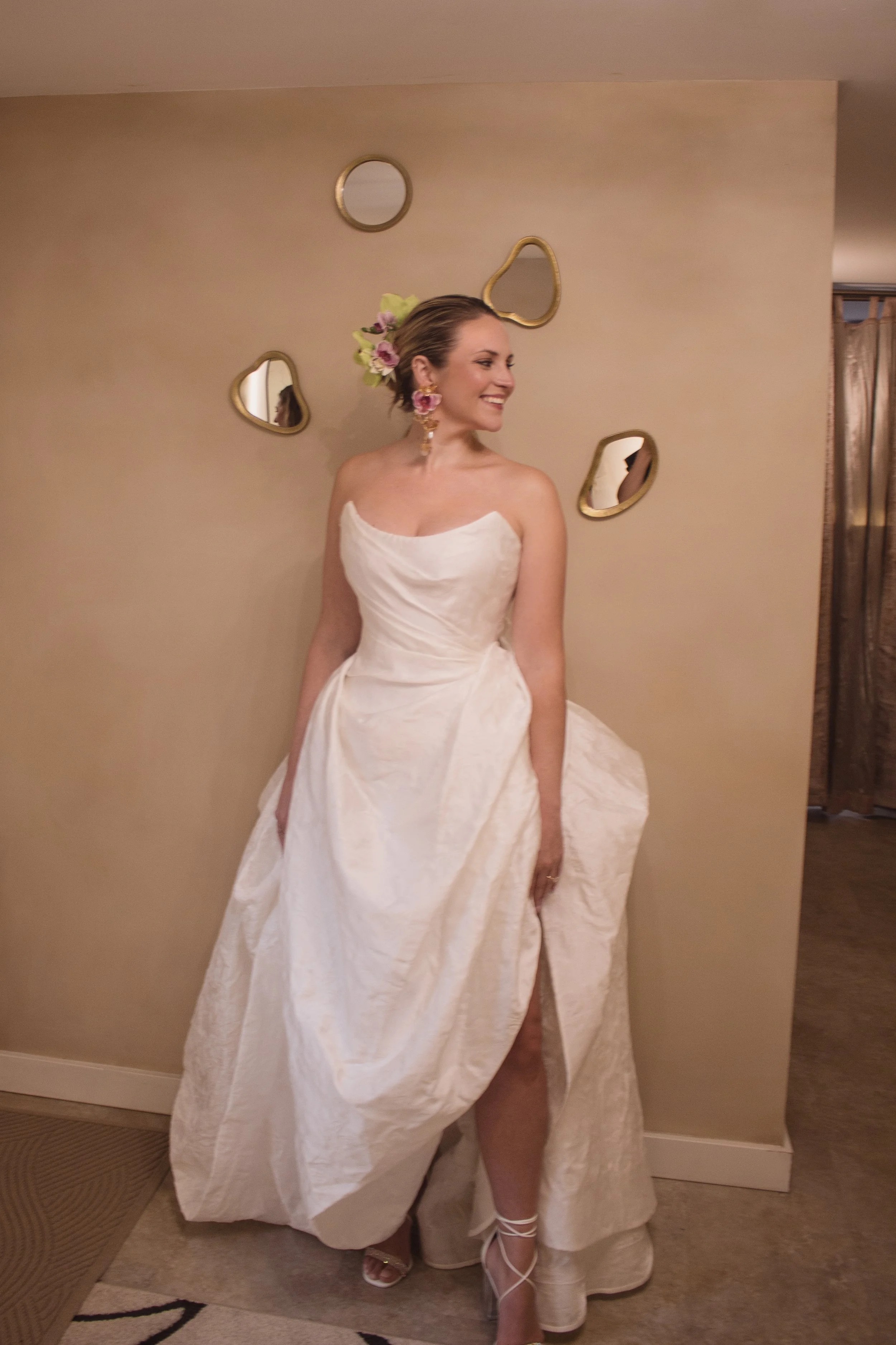 Calla lilly inspired sculpted couture gown with floor length fringe by Seattle designer Angeline Brunk for modern cool edgy chic sophisticated women looking for elevated designer fashion for their weddings and special events