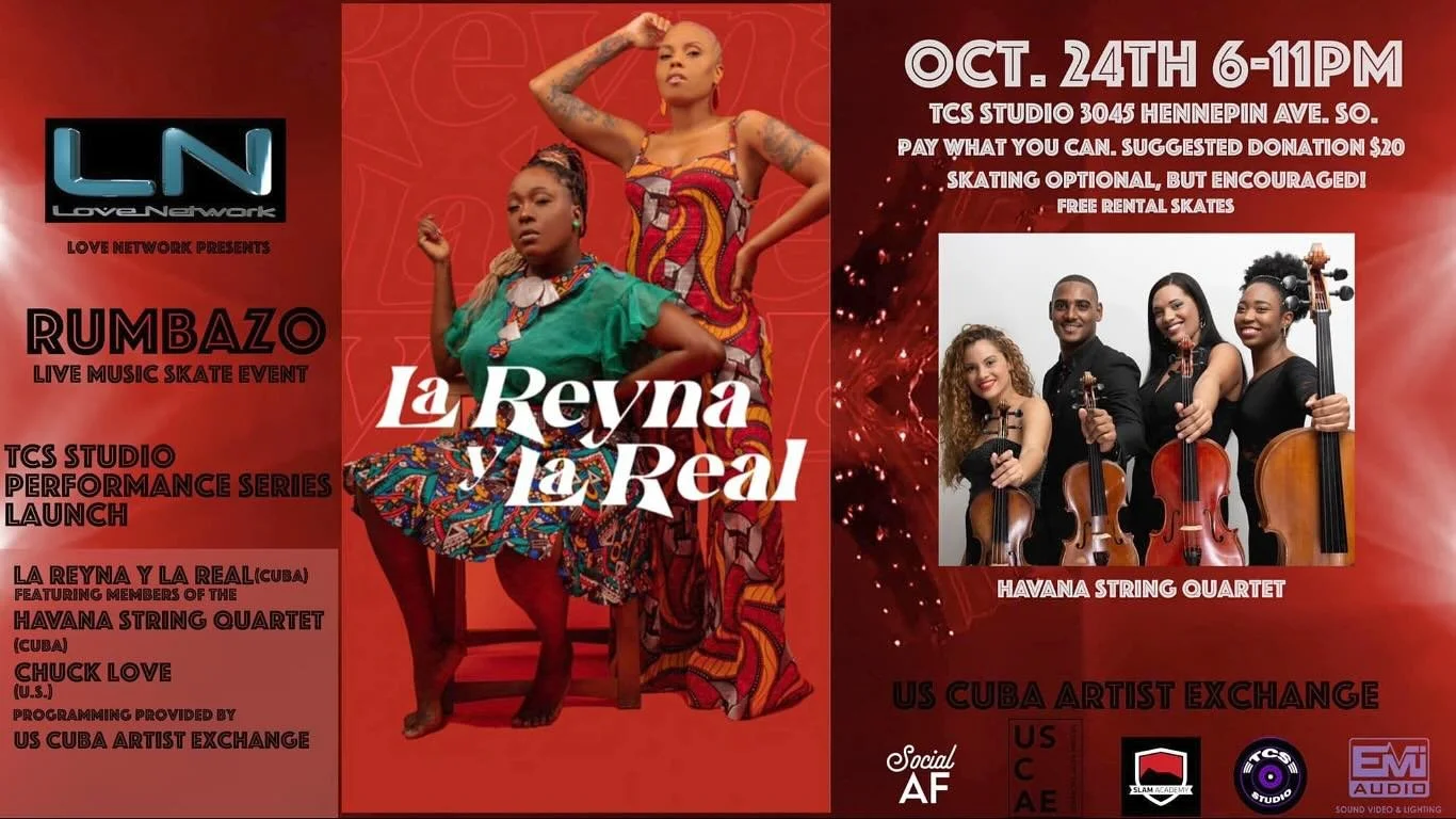 THIS THURSDAY! Join us at @tcs.studio.uptown for RUMBAZO&mdash;a live music skate event AND Love Network performance series launch party 🎶🛼🤘

Skating isn&rsquo;t required, but strongly encouraged. Bring your own wheels or enjoy free rentals with a