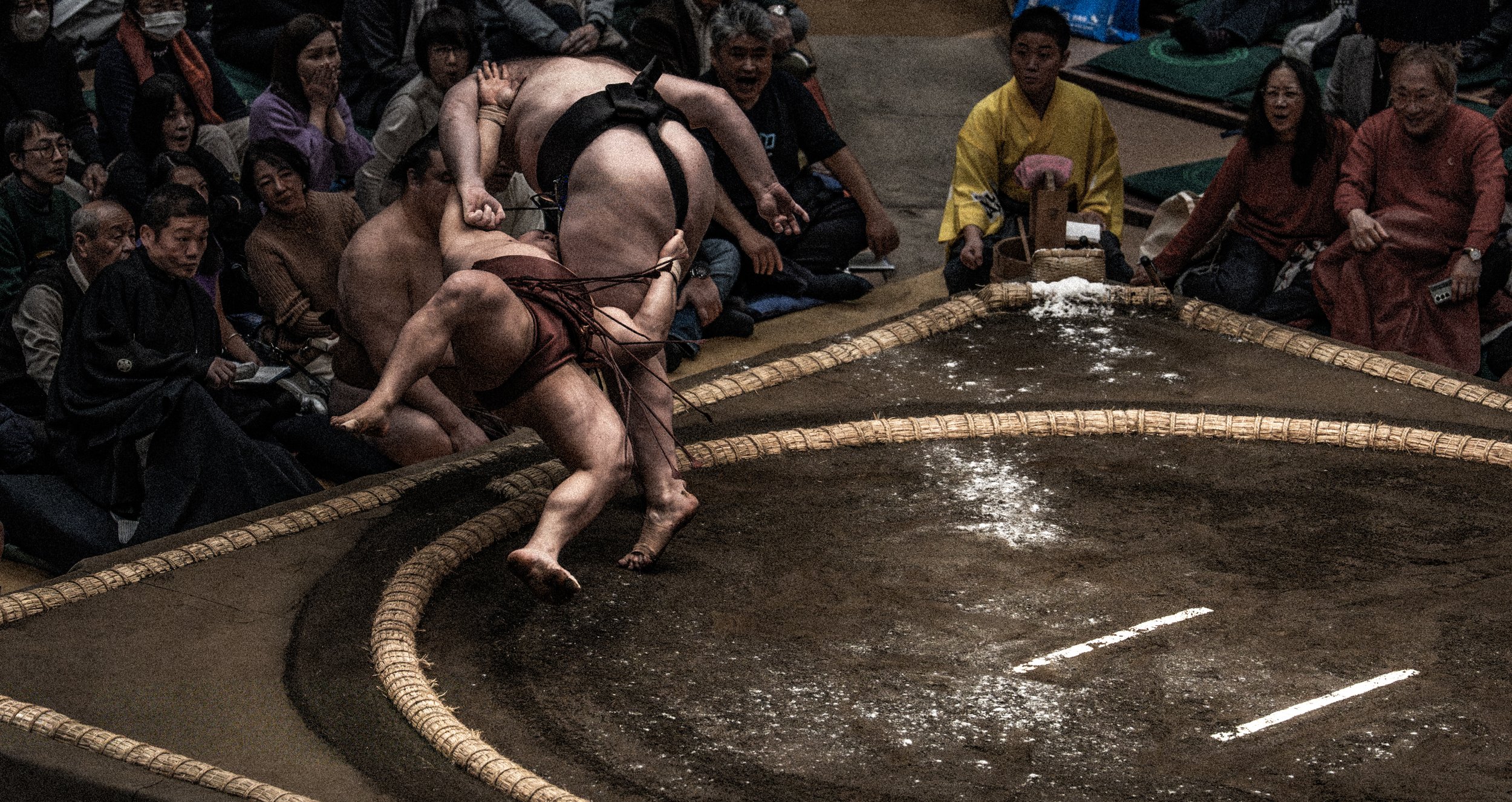 Sumo Tournament - Sumo thrown out of the ring.jpg