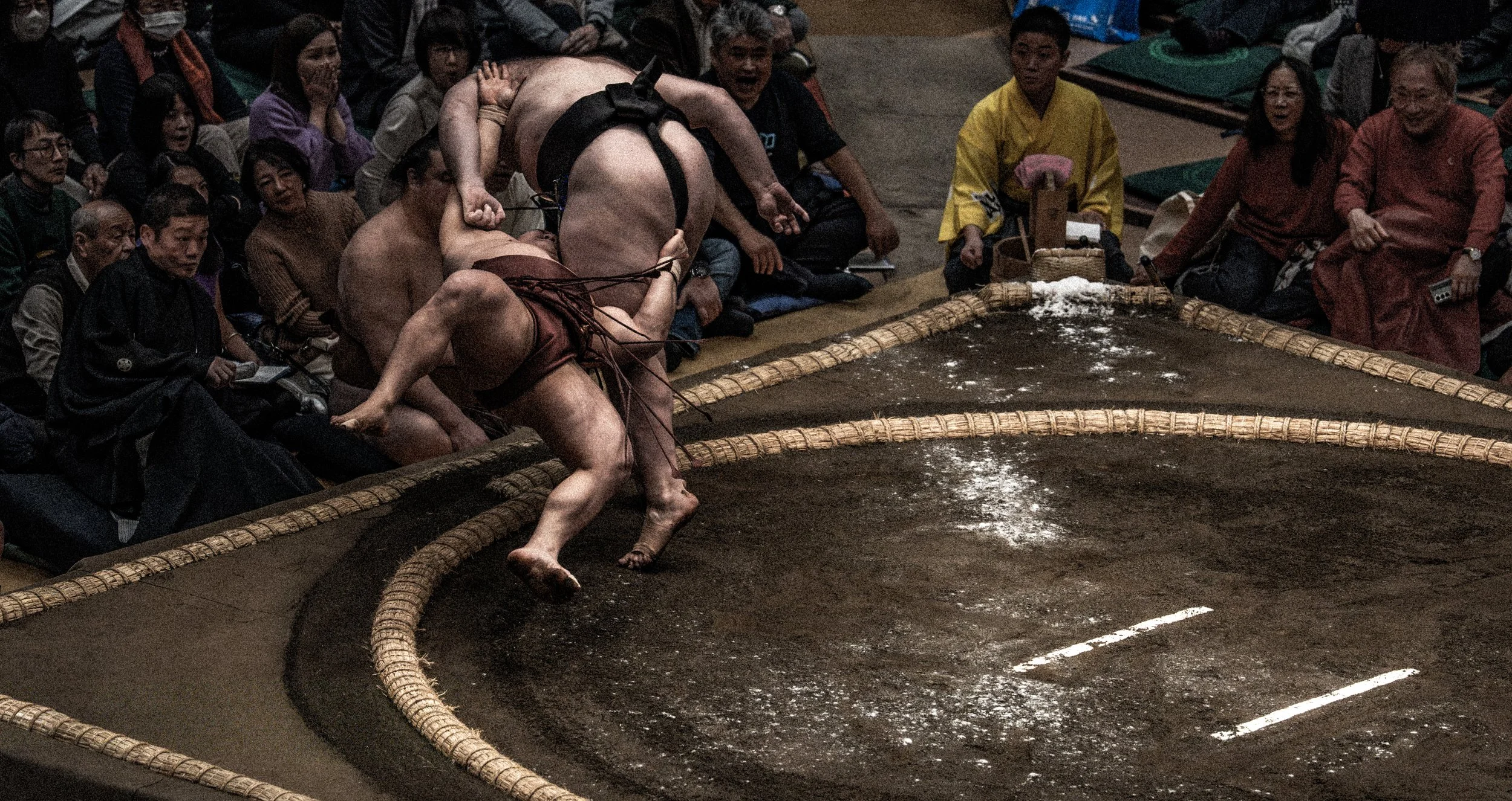 Sumo Tournament - Sumo thrown out of the ring.jpg