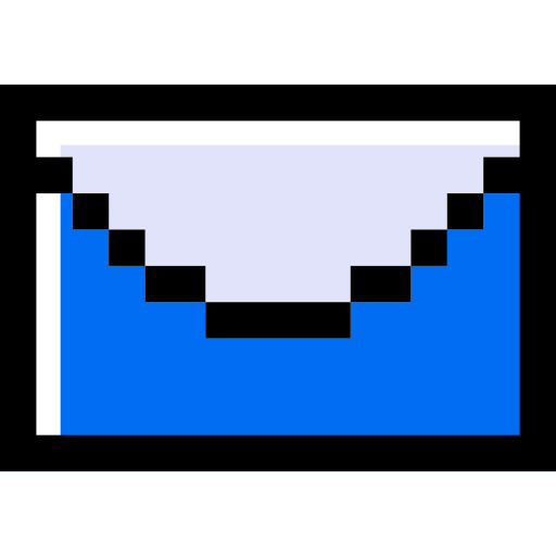 Email in pixelated style with blue and black colors.