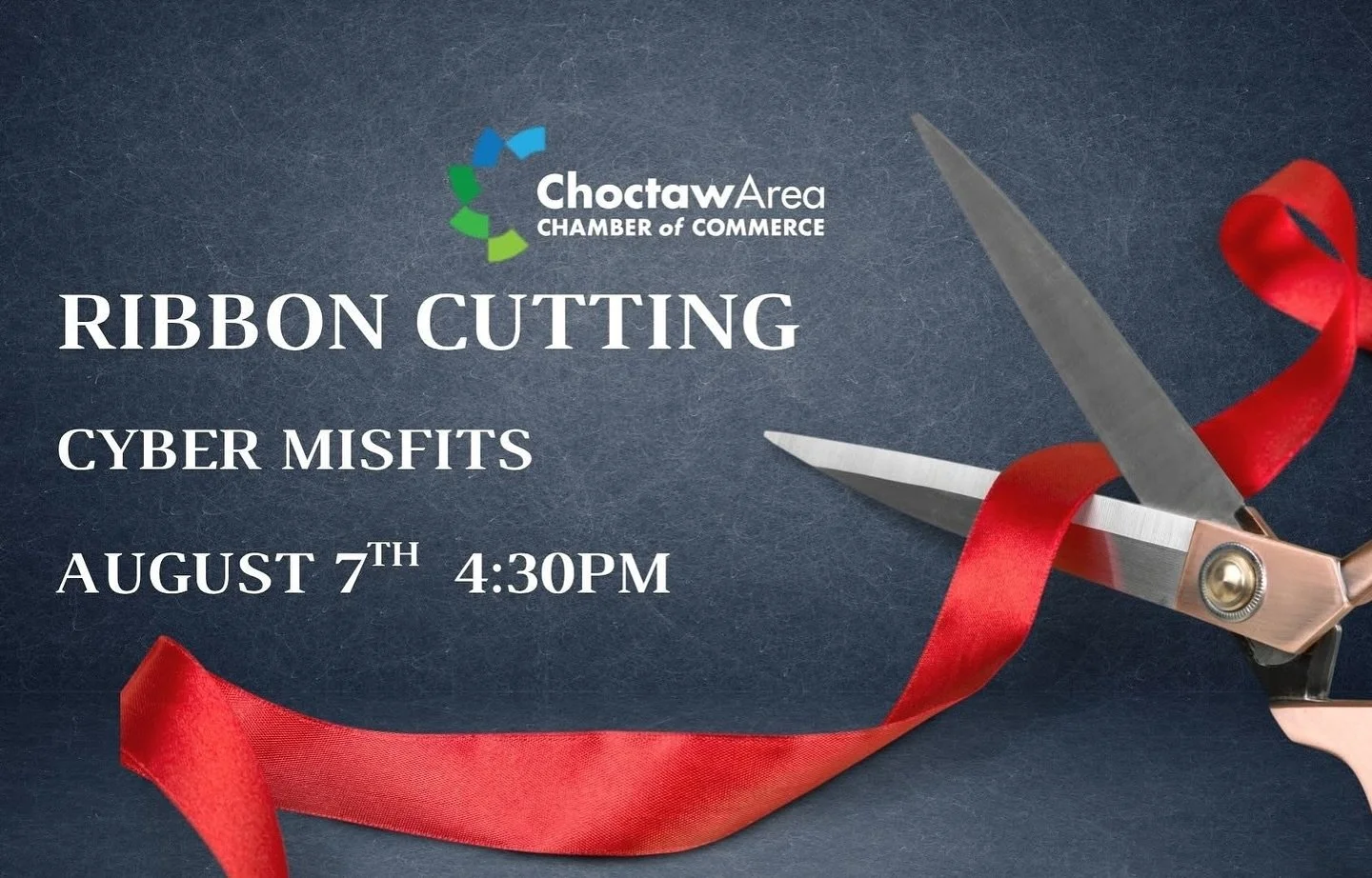 🎊Cyber Misfits Official Ribbon Cutting Ceremony presented by Choctaw Area Chamber of Commerce ✂️
Come celebrate and support Cyber Misfits as we join the Choctaw Area Chamber of Commerce with a fun and festive ribbon-cutting ceremony at 2437 Main St,