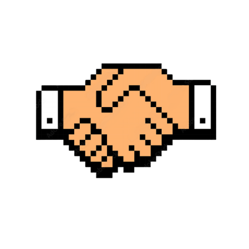 Pixel art handshake representing agreement or partnership
