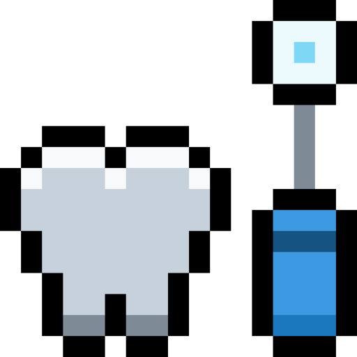 Pixel art of a tooth and a toothbrush