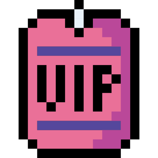 Pixel art style illustration of a pink perfume bottle with a purple and black label that says "WIF" and a black spray nozzle on top.
