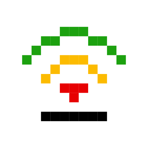 Pixel art of a green and yellow spaceship with a red nose on a black background.