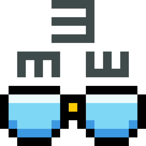 Pixel art of eye exam with letters and glasses