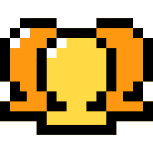 Pixelated image of a stylized tiger face with orange, yellow, black, and white colors.