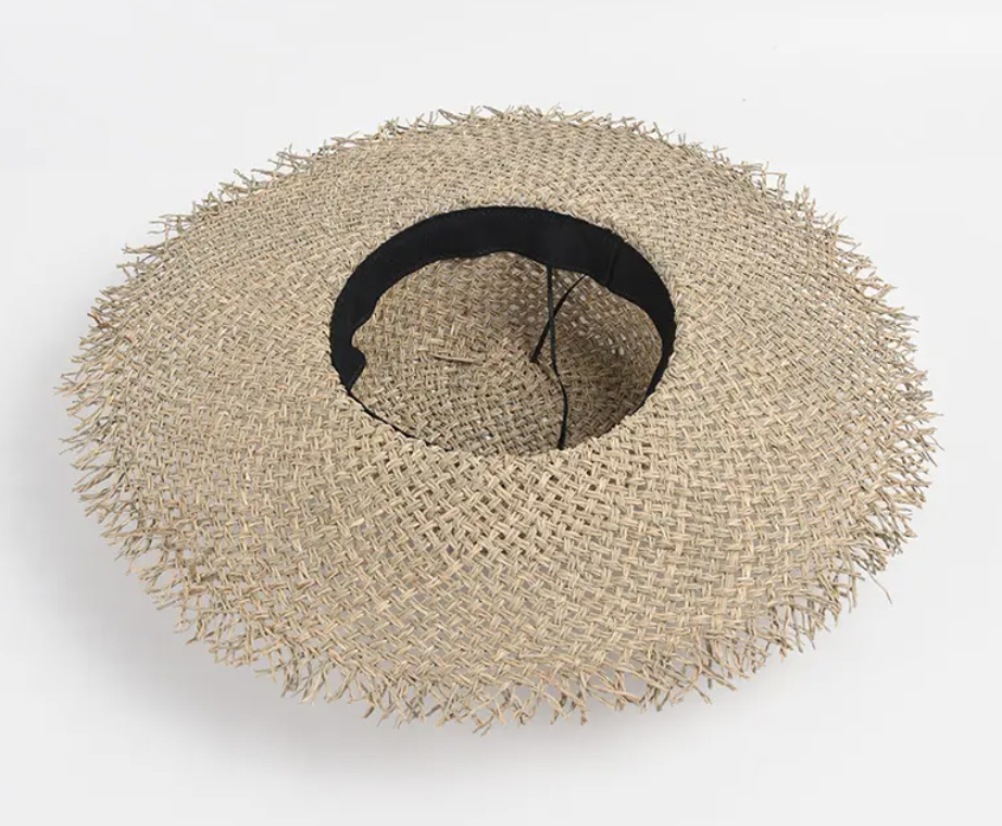Frayed Wide Brim Seagrass Straw Boator Hat details.png