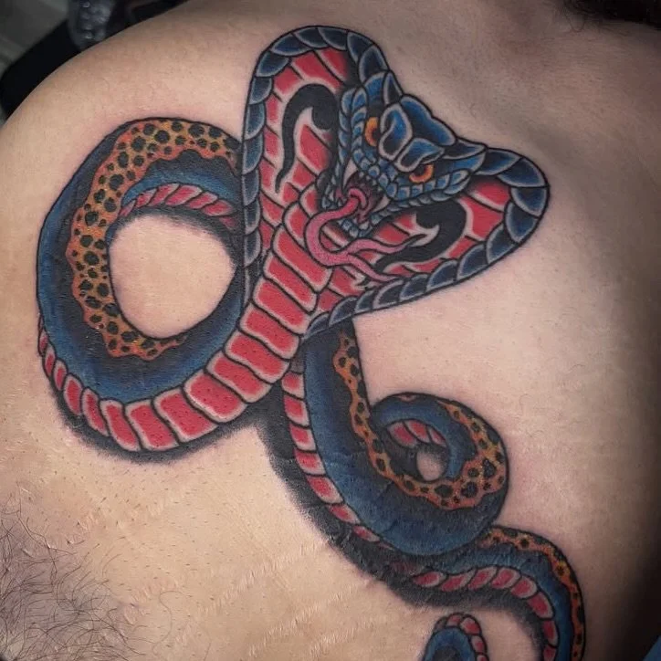 Check out this cobra on the stomach done by  @tat2silver ! 
He has tons of flash available, so swing by the studio or message him for another one of a kind piece !