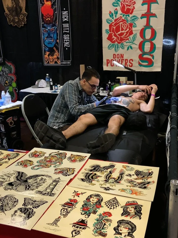 Half the studio representing here at the @palmcitytattooexpo ! At the convention center ! Friday - Sunday ! 💥
.
We are available for walkins and the studio as well !