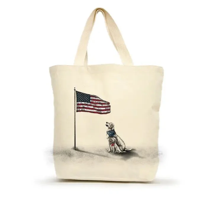 Eric & Christopher Dogs with Flag Medium Tote