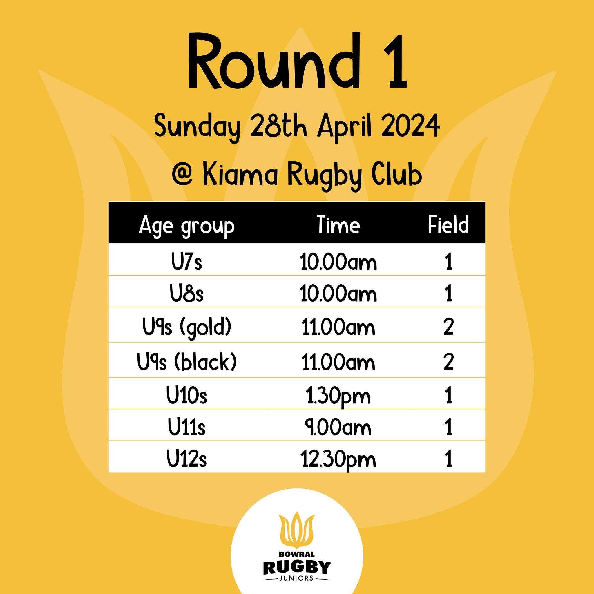 🏉 The round 1 fixtures have now been announced... all teams are playing at Kiama Rugby Club this Sunday.

Please note that times/details may change at the last minute, so keep an eye on your teams WhatsApp groups for any updates to the advertised sc