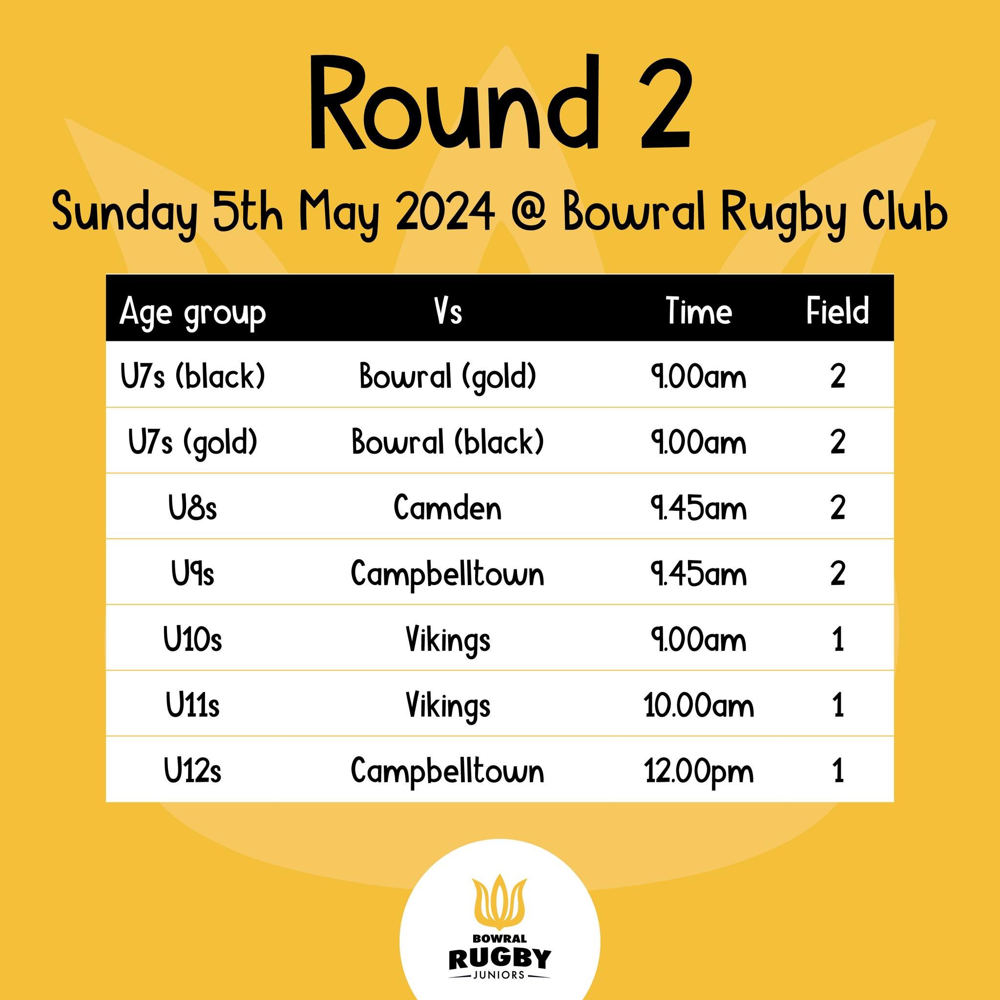 The round 2 schedule is up and all teams are playing at home this Sunday.

Keep an eye on your teams WhatsApp for any updates that may occur.

Please note that Rugby Explorer was showing some conflicting times and teams, but this is the latest update
