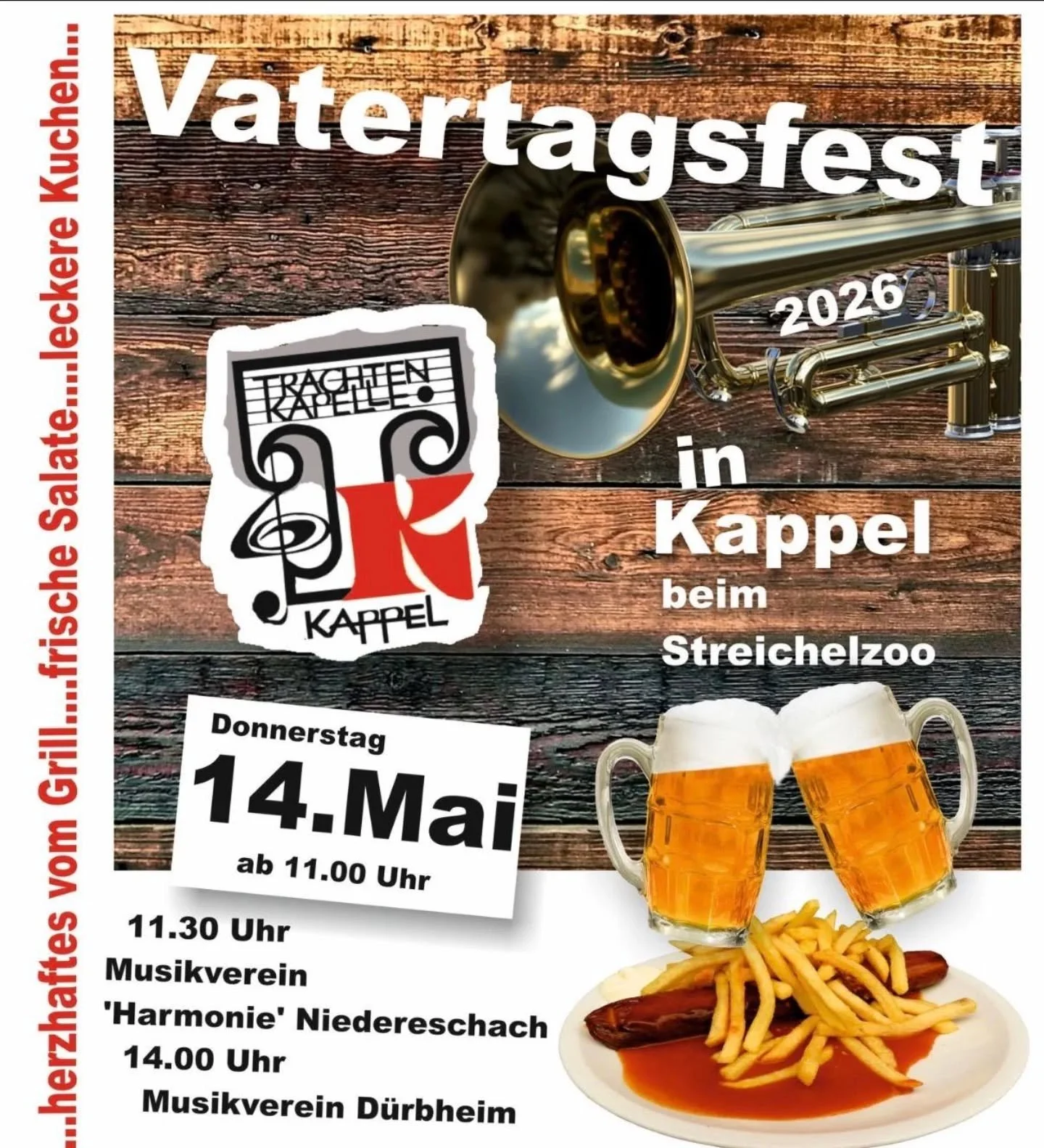 Wir sind dabei: 
🗓 14. Mai 2026
🕑 14:00 Uhr beim Vatertagsfest 
📍in Kappel
🍻 @trachtenkapellekappel
#vatertagsfest #musikvereinduerbheim