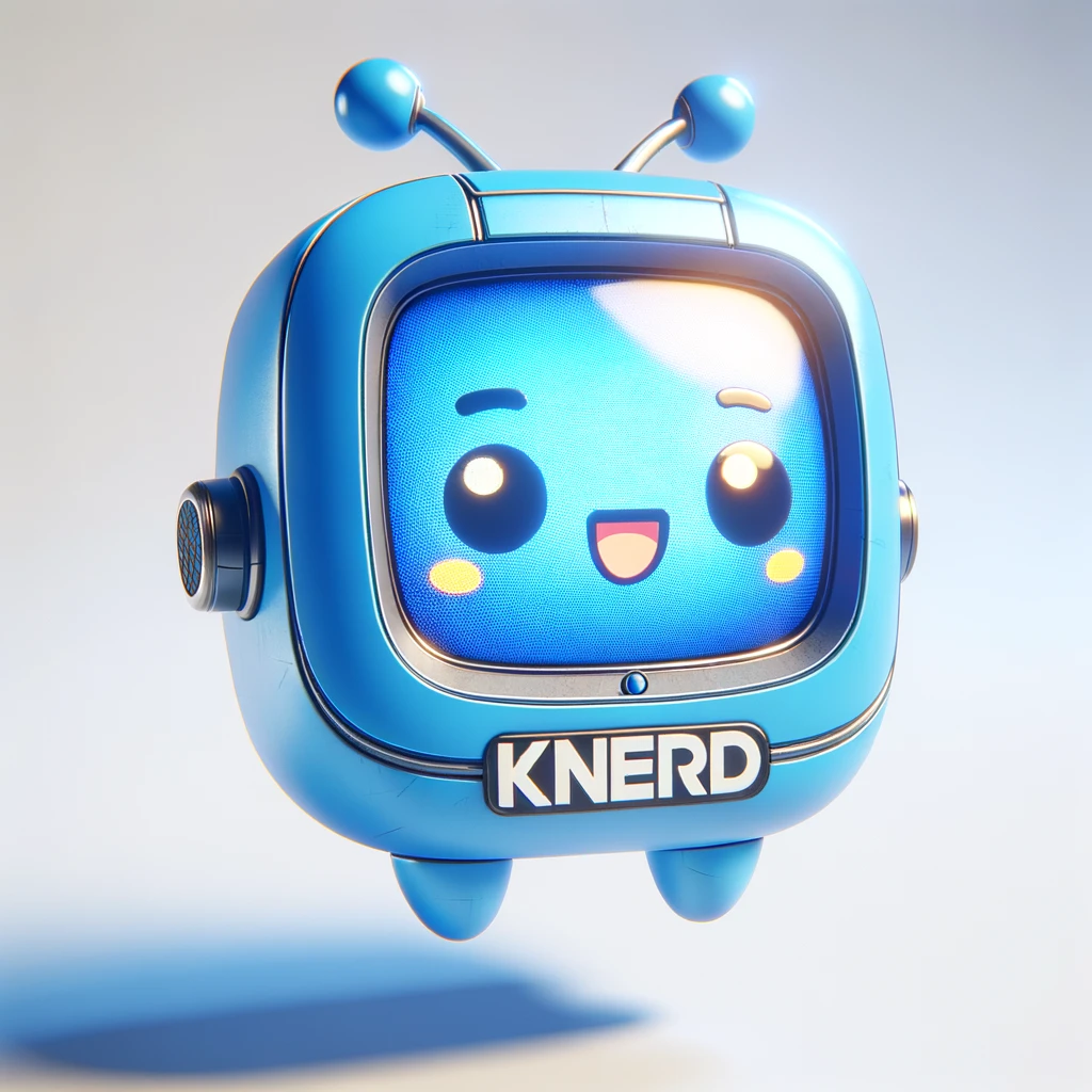 DALL·E 2024-01-02 07.05.25 - A chibi-style, adorable, blue floating robot with a TV screen displaying a happy face. The robot features round rim glasses and has the text %22KNERD%22 s.png