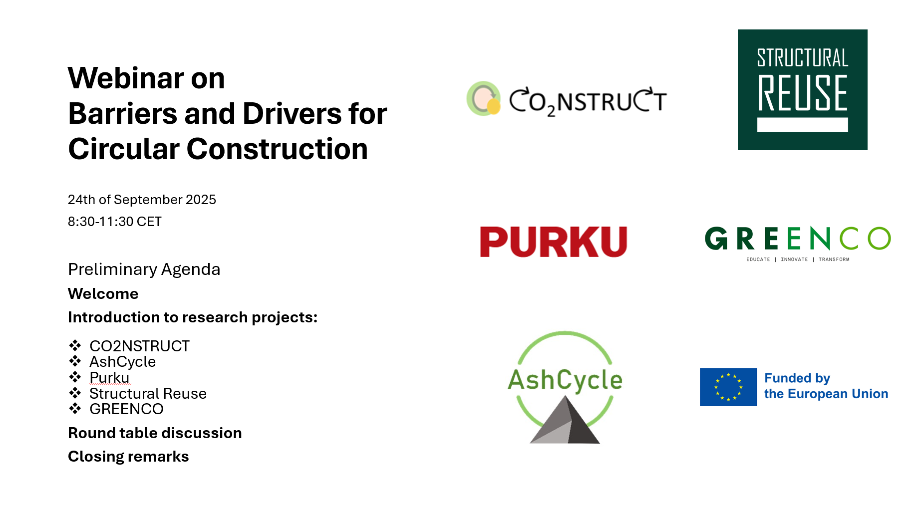 Webinar on Barriers and Drivers for Circular Construction 