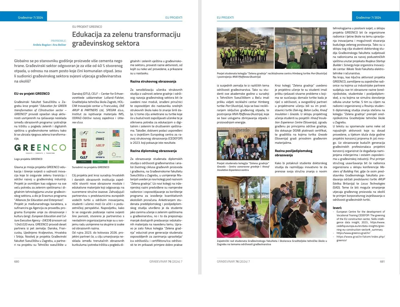 Press release on GREENCO project in Journal of the Croatian Association of Civil Engineering - Građevinar