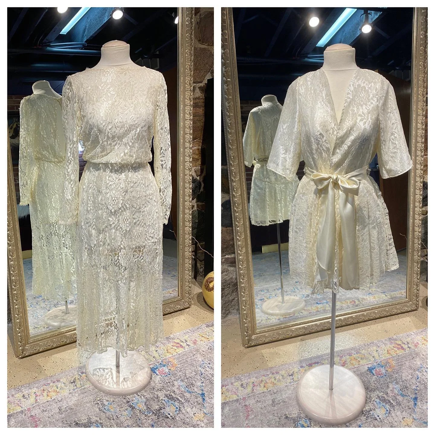 Custom Unveiled by Brittanie robe• A perfect before and after• This robe was a surprise gift for the bride• Made from her grandmothers wedding dress and a belt from a family members wedding dress• So much meaning behind it• S