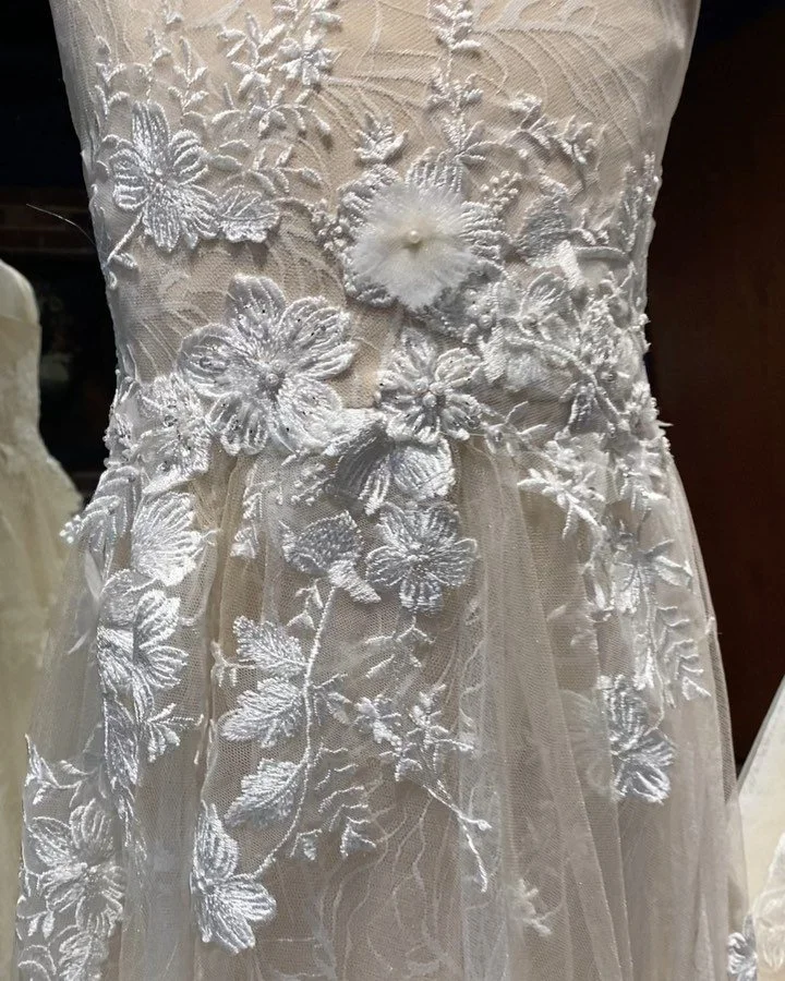 Custom Unveiled by Brittanie Flower girl dress• Made from the fabric cut off the brides train• After struggling to find a good color match for her daughter• We decided to cut the train off so we had the same matching fabric• It wa