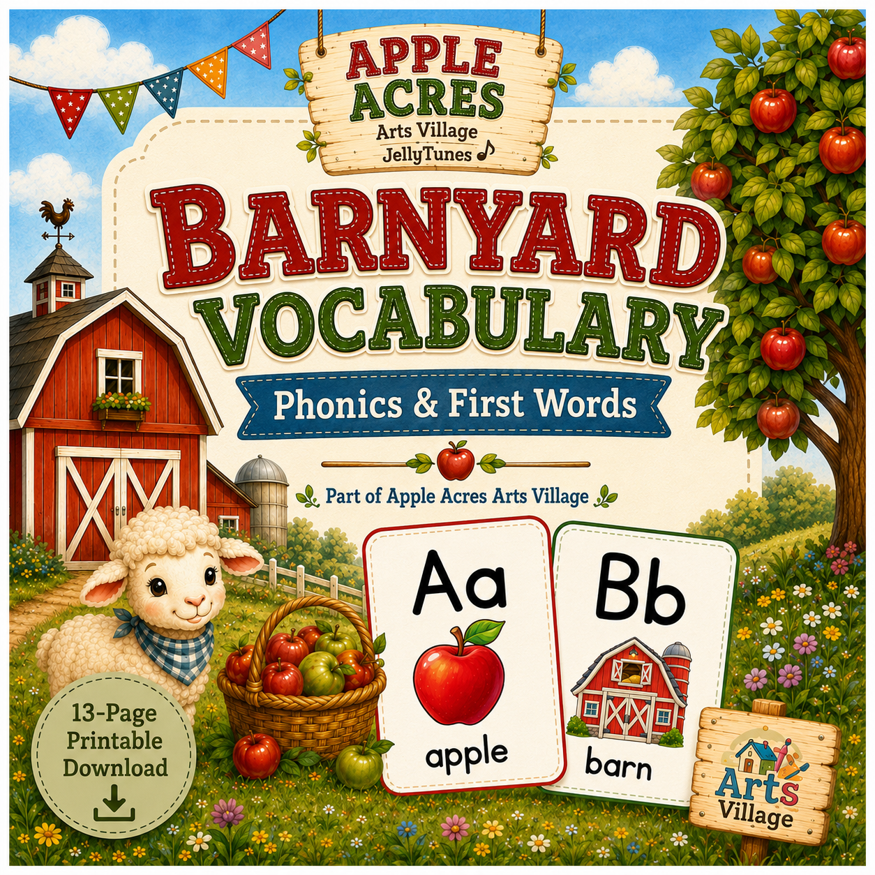 Apple Acres Barnyard Vocabulary Cards | Toddler Farm Phonics & Language Printable