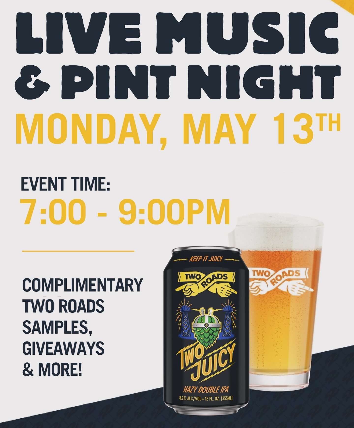 📣📣 TONIGHT 📣📣 Join us for Pint Night with free merch and Live Music sponsored by our friends at @tworoadsbrewing ✌🏼✌🏼❤️❤️