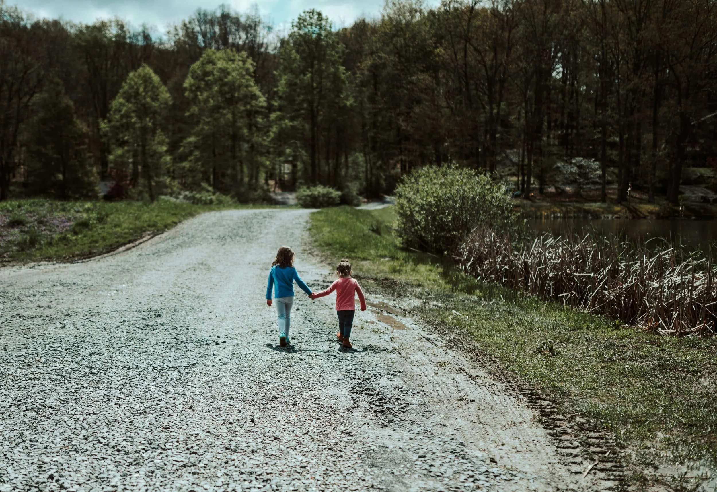 Two children holding hands walk down a gravel path, symbolizing the connection often nurtured in relationship therapy.