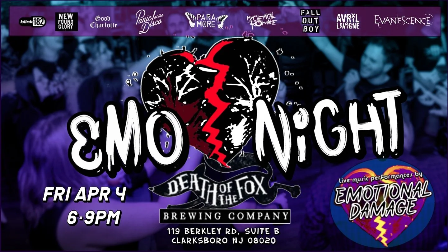 THIS FRIDAY 4/4 👀👀👀👀👀👀👀
We are back in action and at a new venue!!! 
We&rsquo;ll be playing at @deathofthefoxbrewingco from 6-9pm, playing your favorite emo, pop-punk, and pop covers!!! Everything from Taking Back Sunday to Chappell Roan to Ev