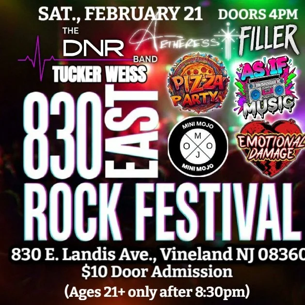 🗓️ February 21st in 📍 Vineland NJ with @elenabrokus Productions! 
Emotional Damage is closing out the night, with our good friends in @as.if.music right before us, and a stacked lineup of awesome local musicians! 
💵 $10 to get in 
🪪 21+ after 8:3