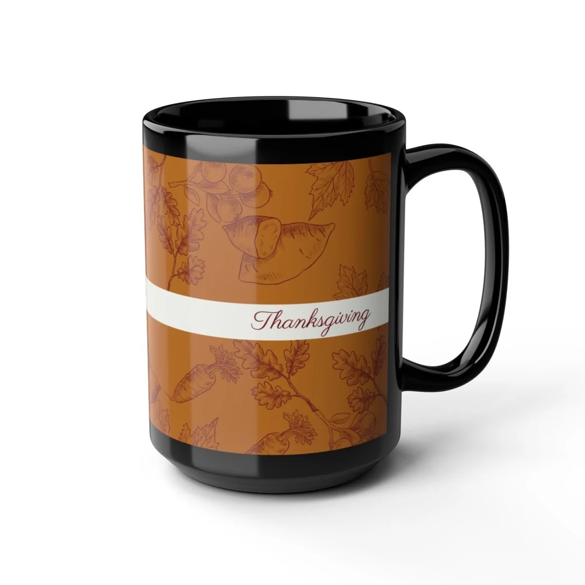 Thanksgiving Coffee Mug with Rustic Harvest Illustrations