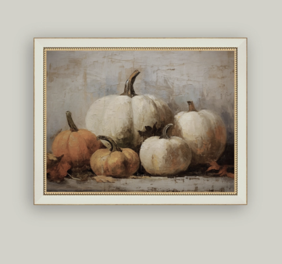 Vintage Pumpkins Framed Antique Art
