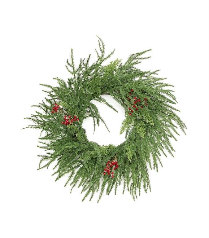 Mixed Pine, Cedar, & Berry Wreath, 24"
