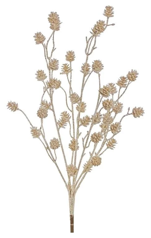 Glittered Plastic Pinecone Bush, 24", Champagne