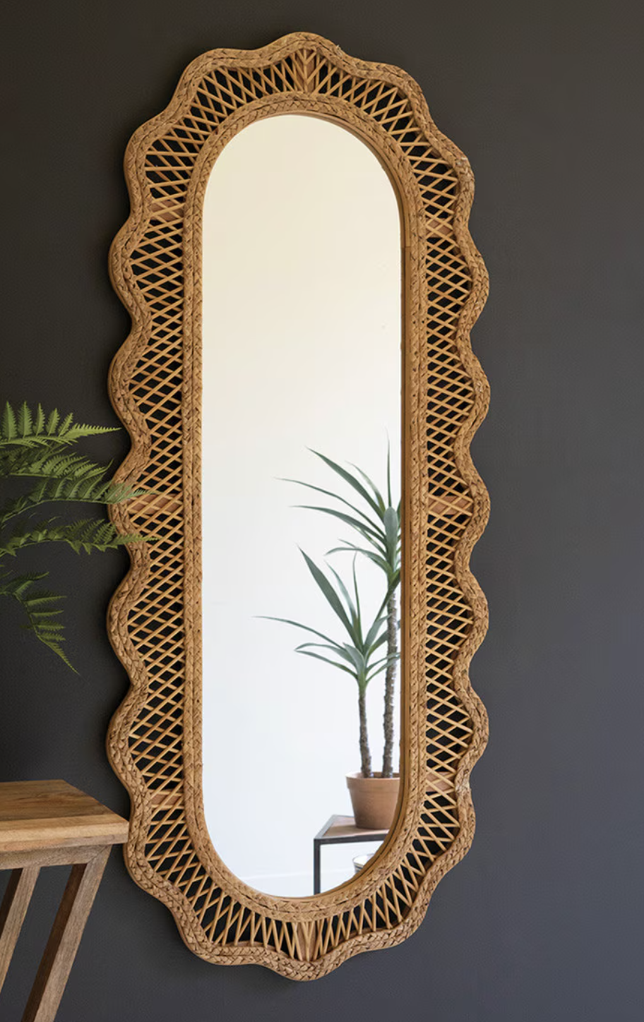 Rattan Squiggle Framed Rectangle Mirror