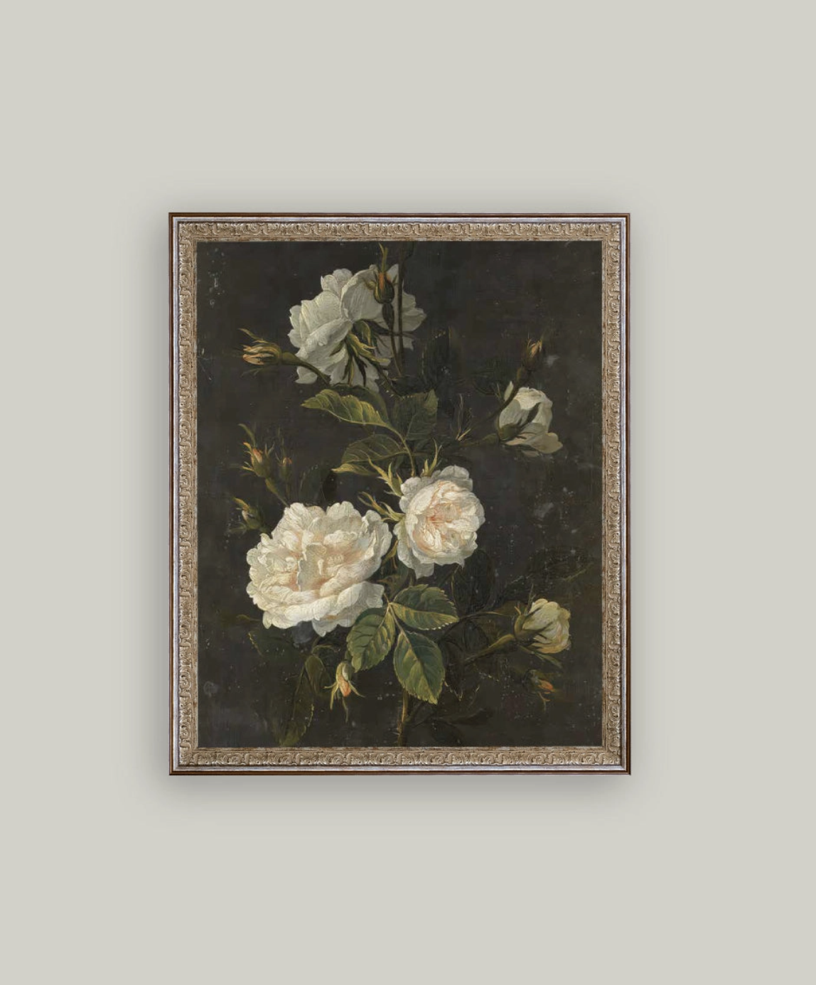 Moody Still Life Rose Framed Antique Art